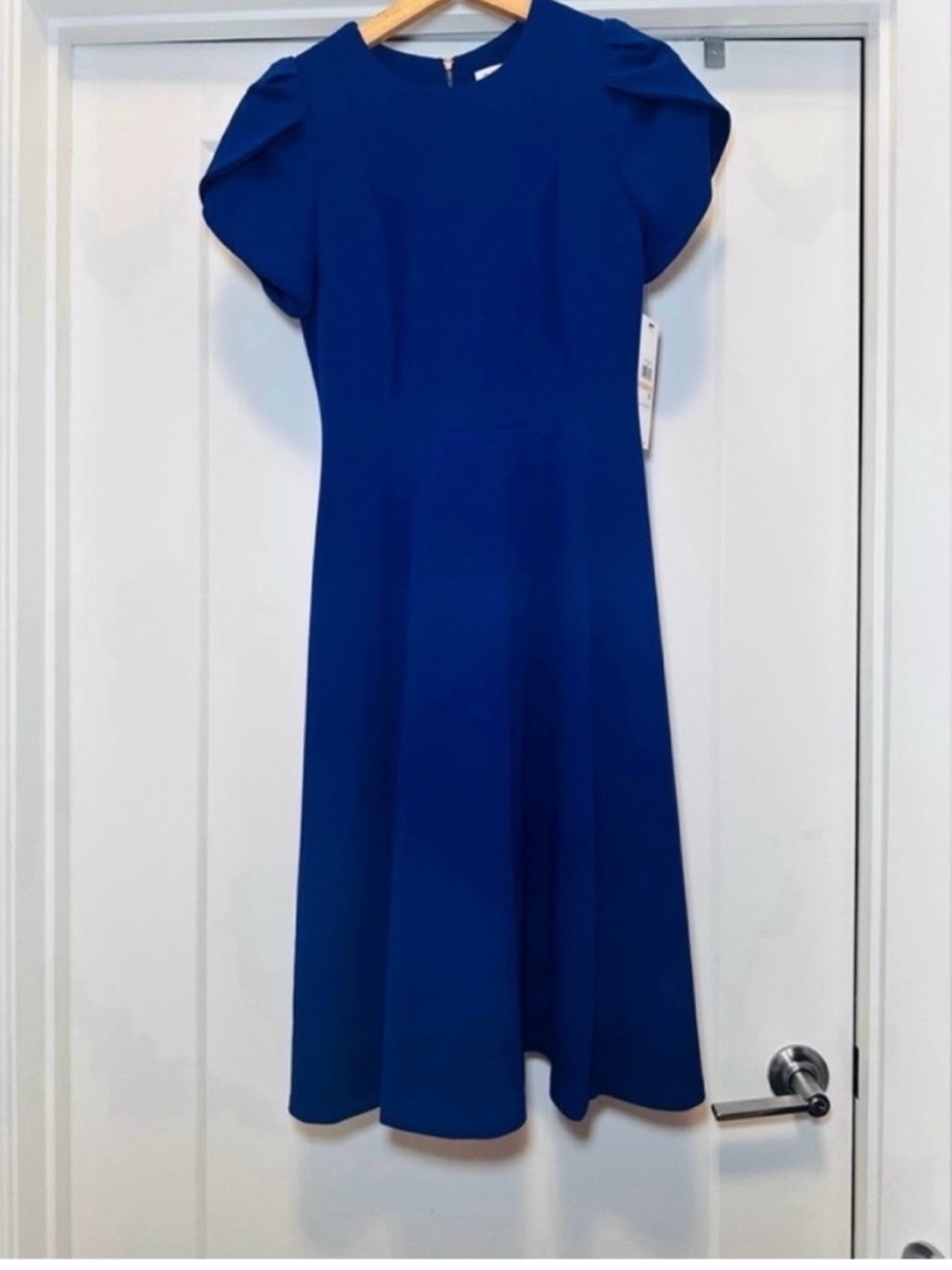 💙 NWT! Blue CALVIN KLEIN Tulip Sleeve Flare Dress - Size 2